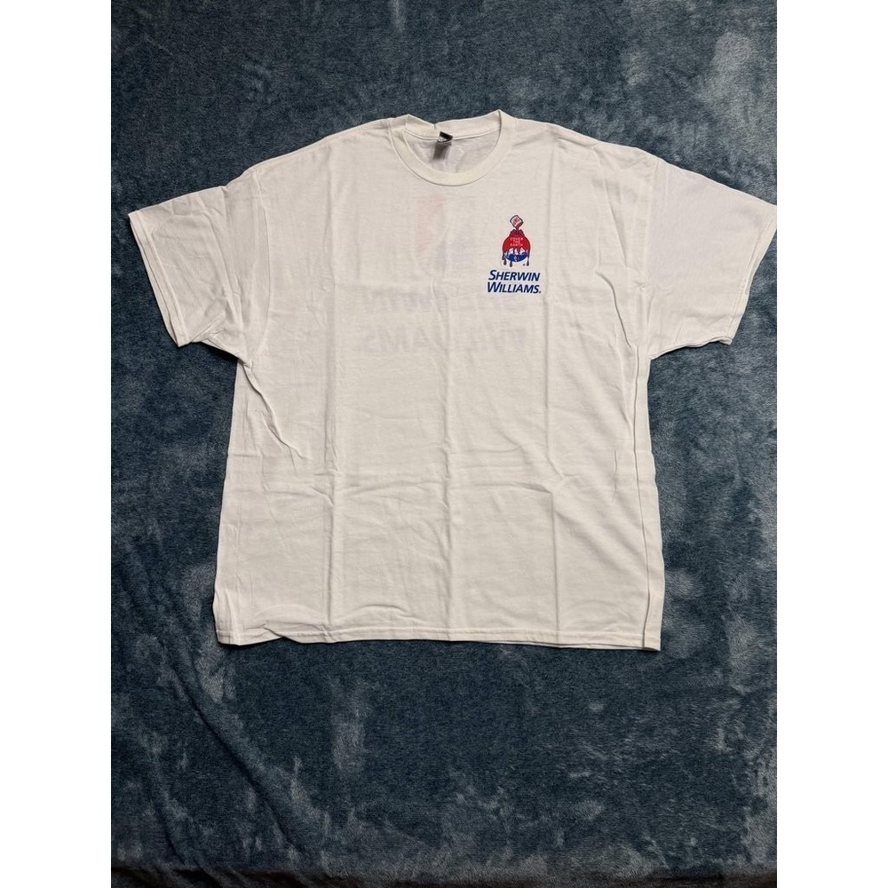 Gildan DryBlend 2XL Men's White Sherwin Williams Corporate Logo Graphic T-Shirt